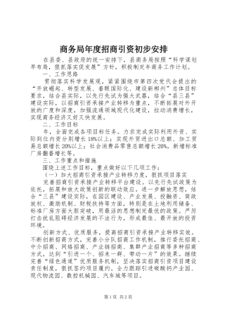 2024年商务局年度招商引资初步安排