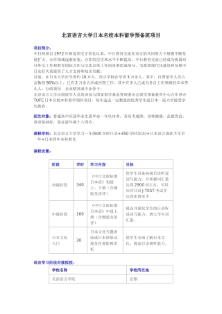 北京语言大学日本名校本科留学预备班项目