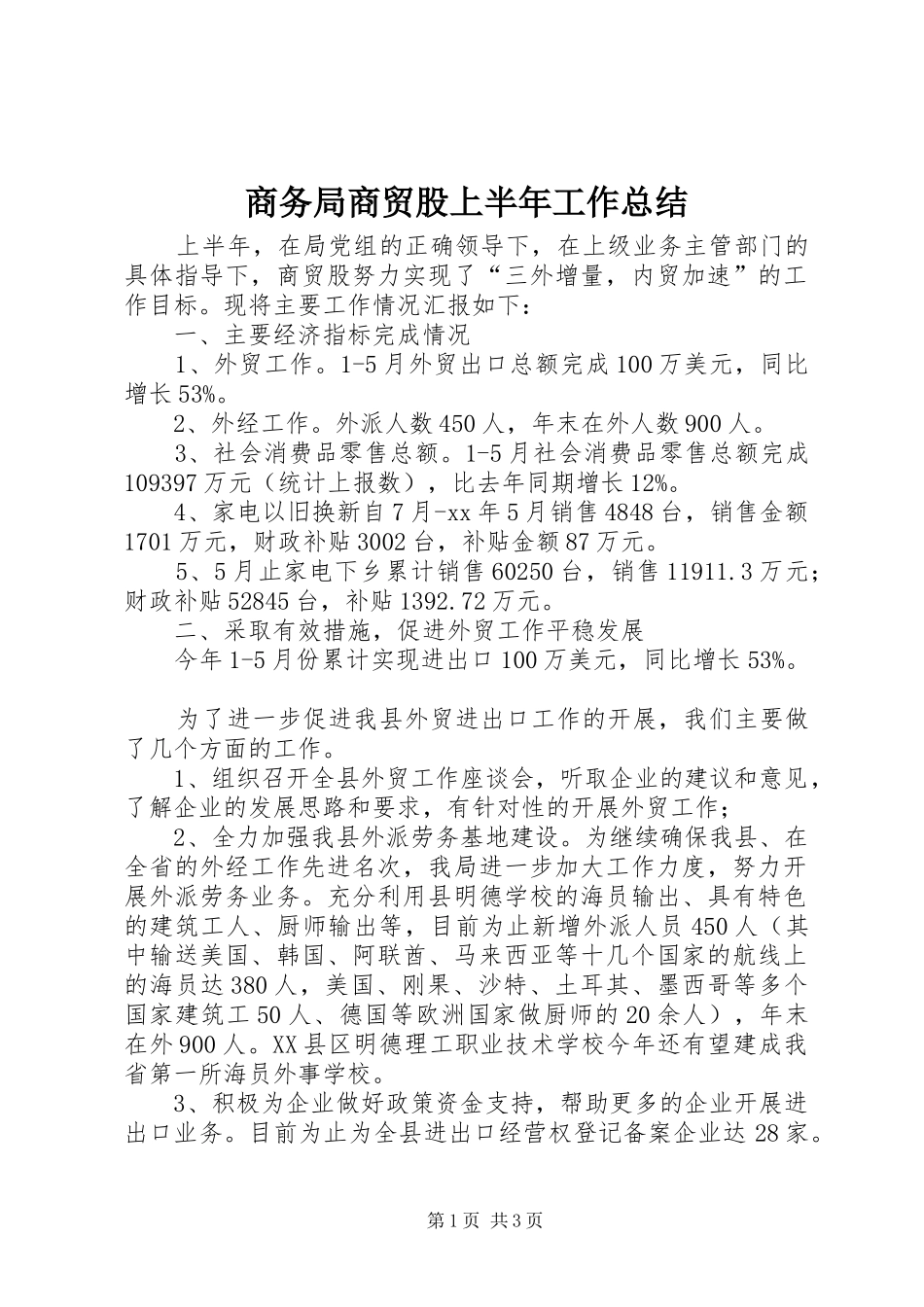 2024年商务局商贸股上半年工作总结_第1页