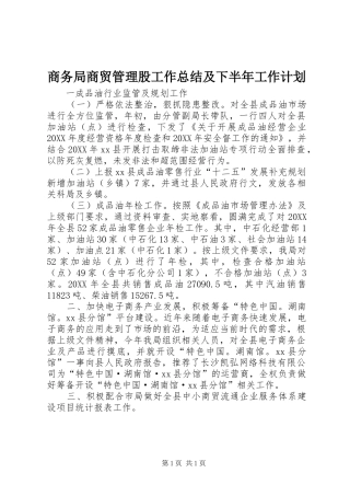 2024年商务局商贸管理股工作总结及下半年工作计划