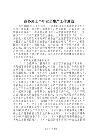 2024年商务局上半年安全生产工作总结