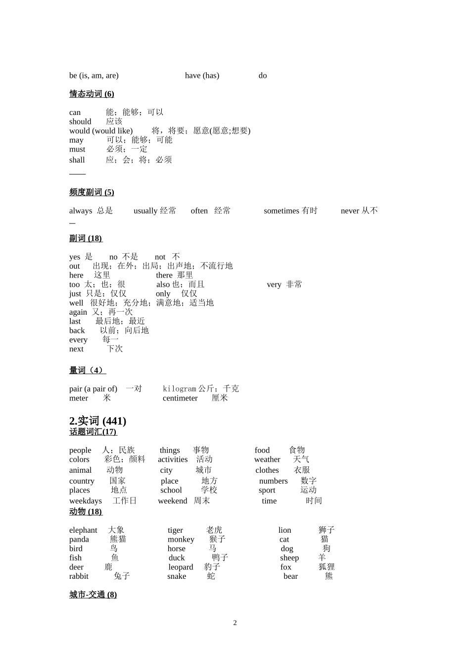 北师大版小学英语(三起)总复习词汇梳理_第2页