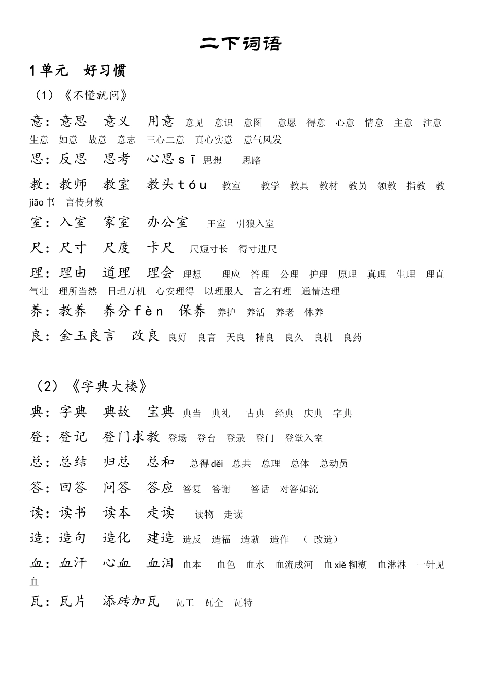 北师大版小学语文二年级下词语_第1页