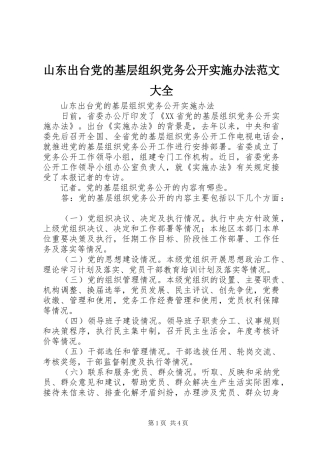 2024年山东出台党的基层组织党务公开实施办法范文大全