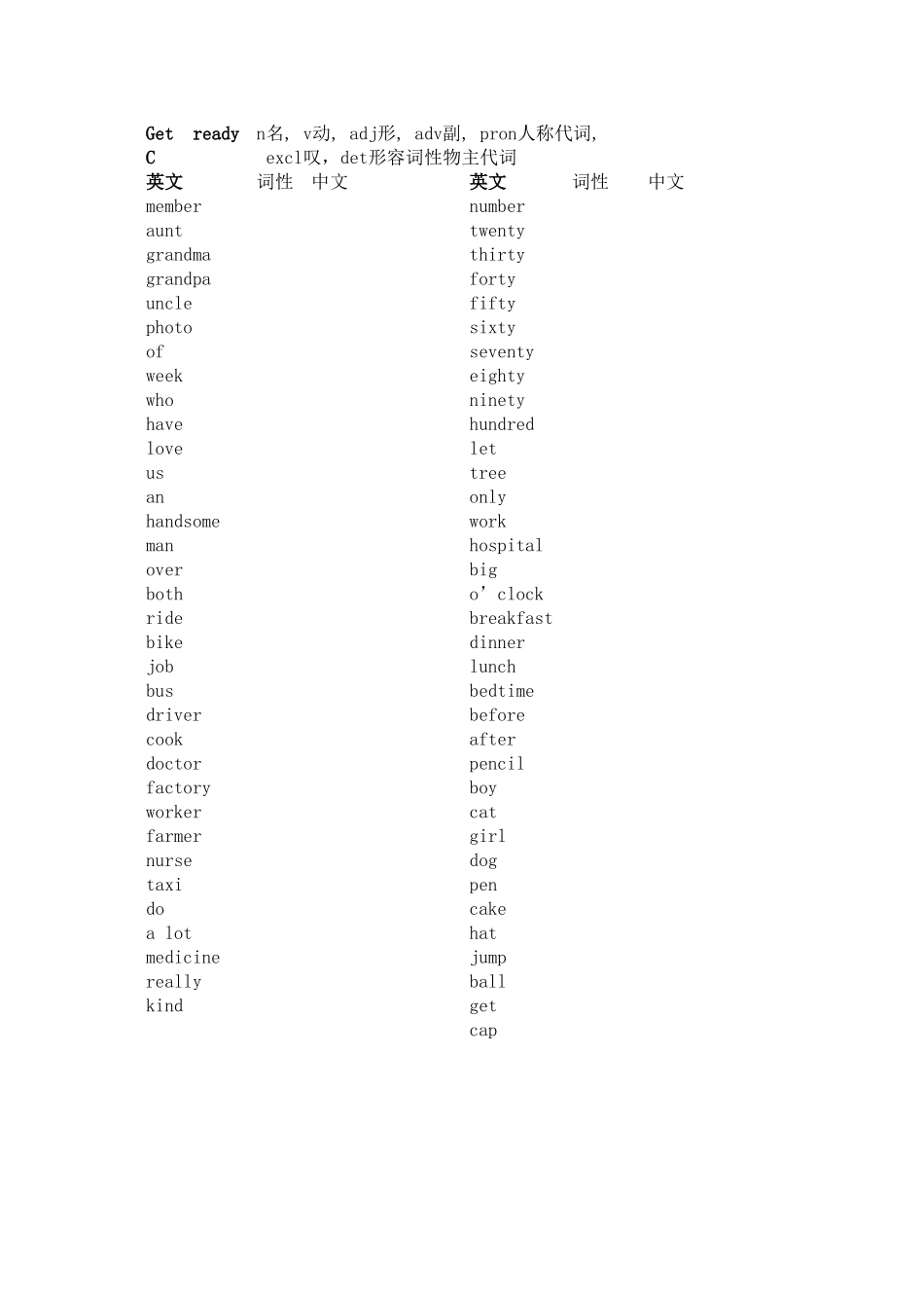 北师大版新教材-初一七上英语汉语单词表_第3页