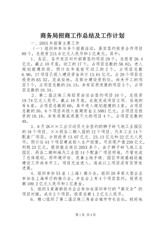 2024年商务局招商工作总结及工作计划
