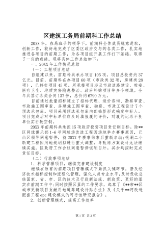 2024年区建筑工务局前期科工作总结