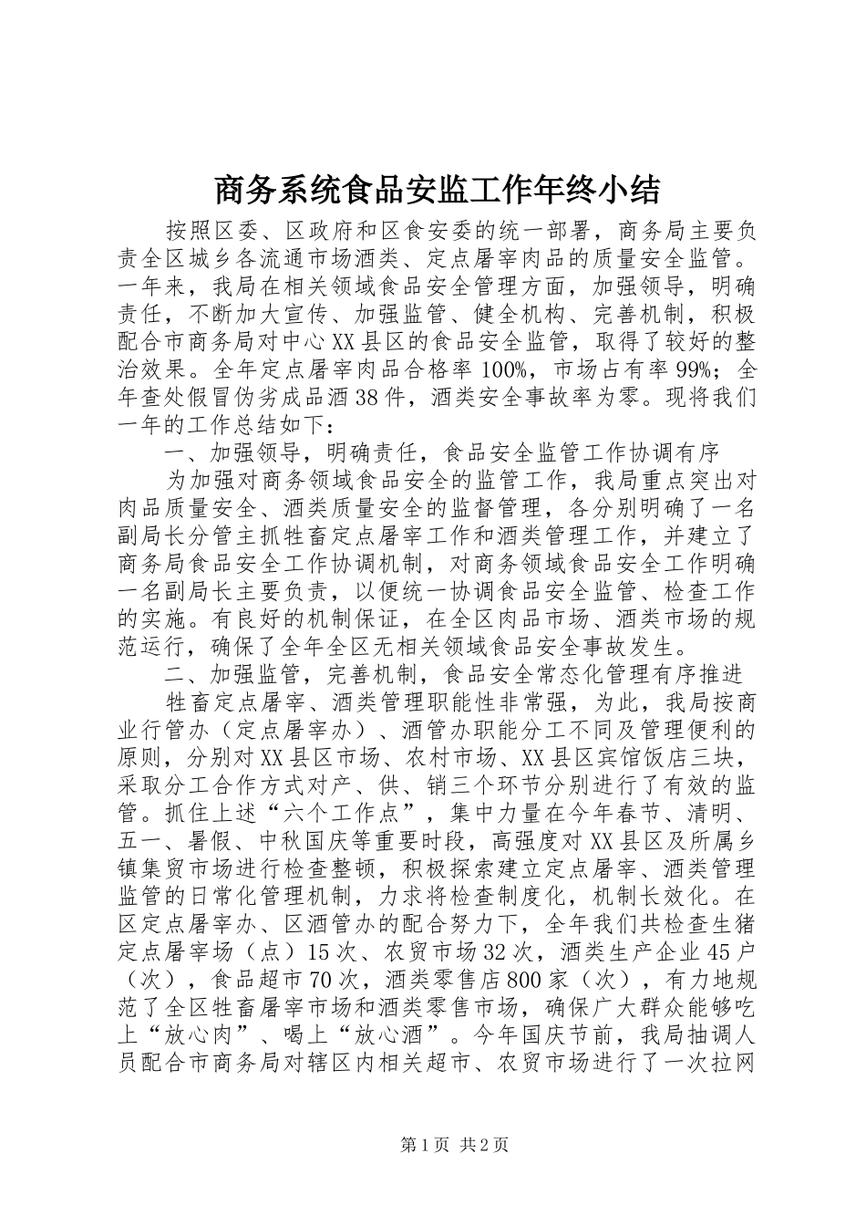 2024年商务系统食品安监工作年终小结_第1页