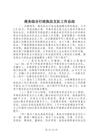 2024年商务综合行政执法支队工作总结