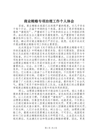 2024年商业贿赂专项治理工作个人体会