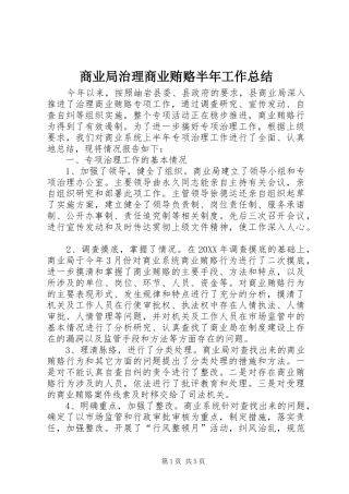 2024年商业局治理商业贿赂半年工作总结