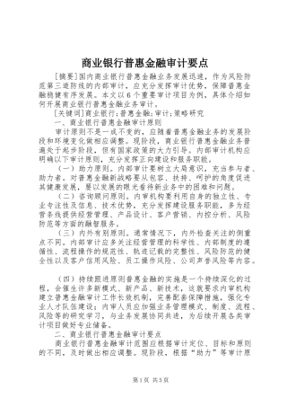 2024年商业银行普惠金融审计要点