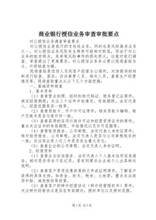 2024年商业银行授信业务审查审批要点