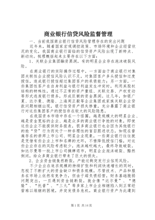 2024年商业银行信贷风险监督管理