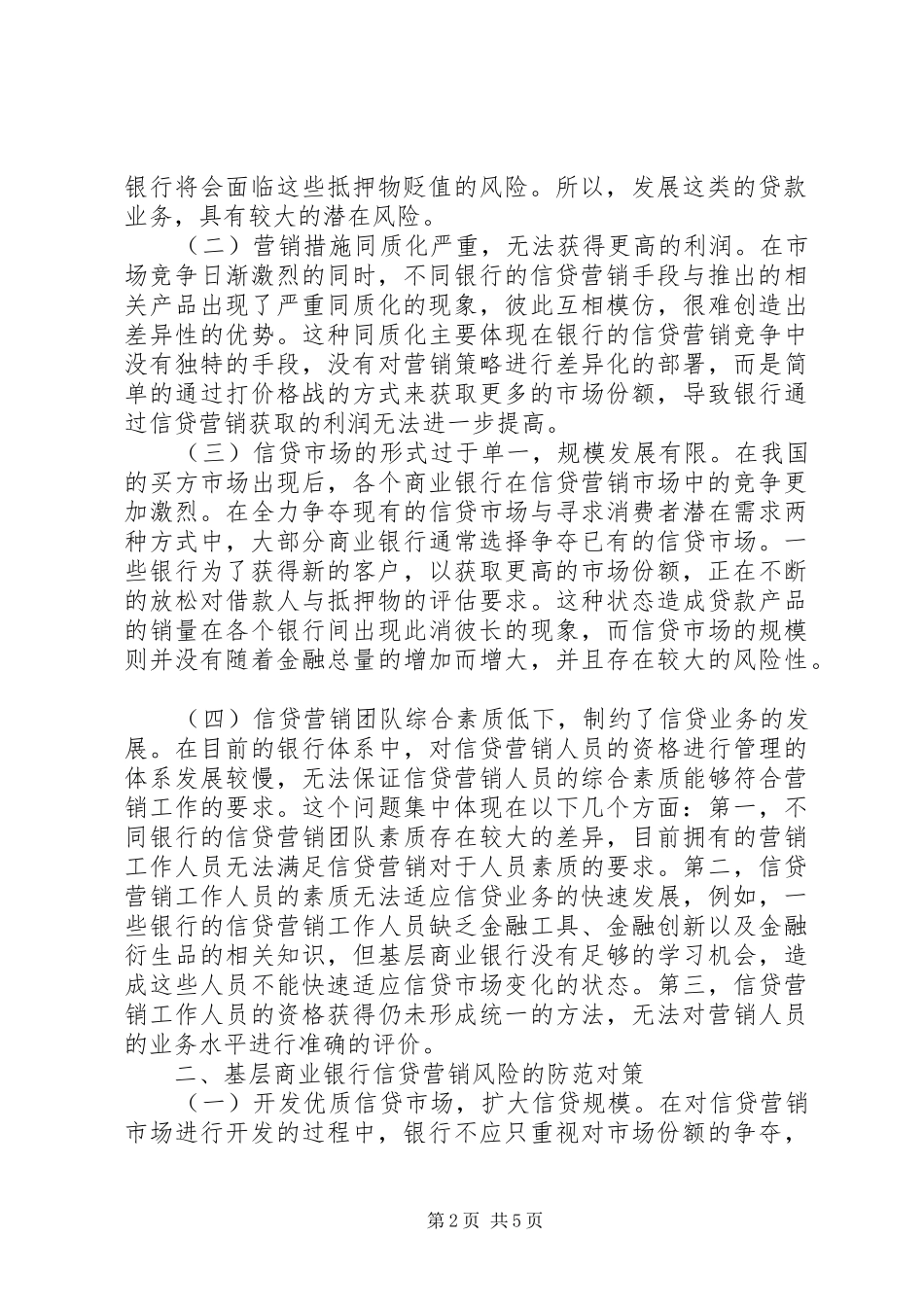 2024年商业银行信贷营销风险及防范对策_第2页