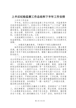 2024年上半后纪检监察工作总结和下半年工作安排
