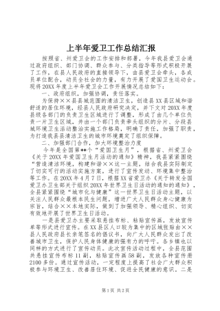 2024年上半年爱卫工作总结汇报