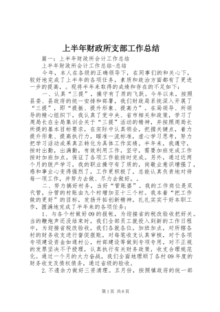 2024年上半年财政所支部工作总结