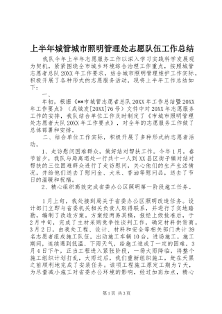 2024年上半年城管城市照明管理处志愿队伍工作总结