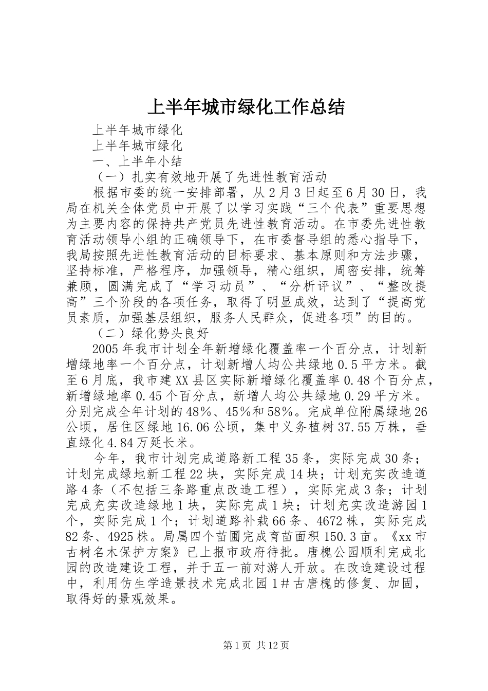 2024年上半年城市绿化工作总结_第1页