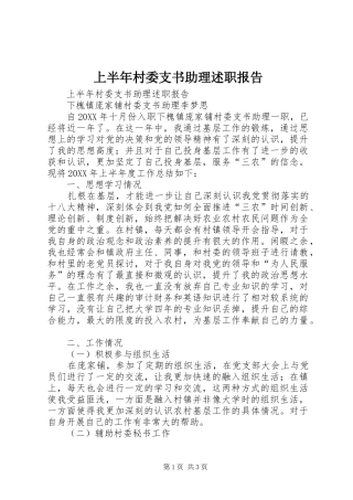 2024年上半年村委支书助理述职报告