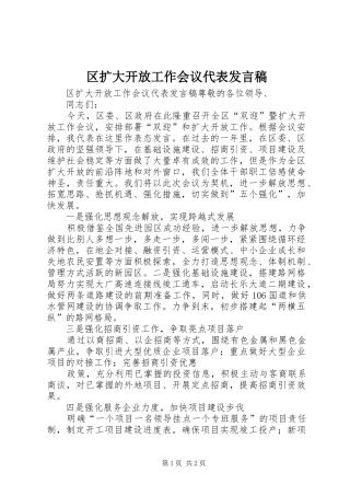 2024年区扩大开放工作会议代表讲话稿