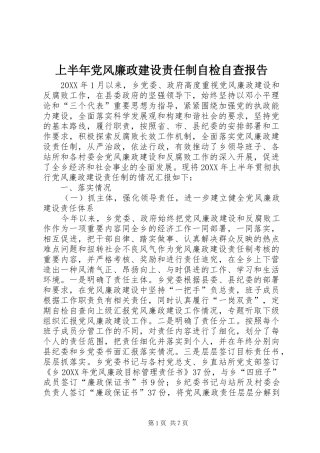 2024年上半年党风廉政建设责任制自检自查报告