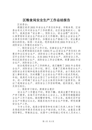 2024年区粮食局安全生产工作总结报告