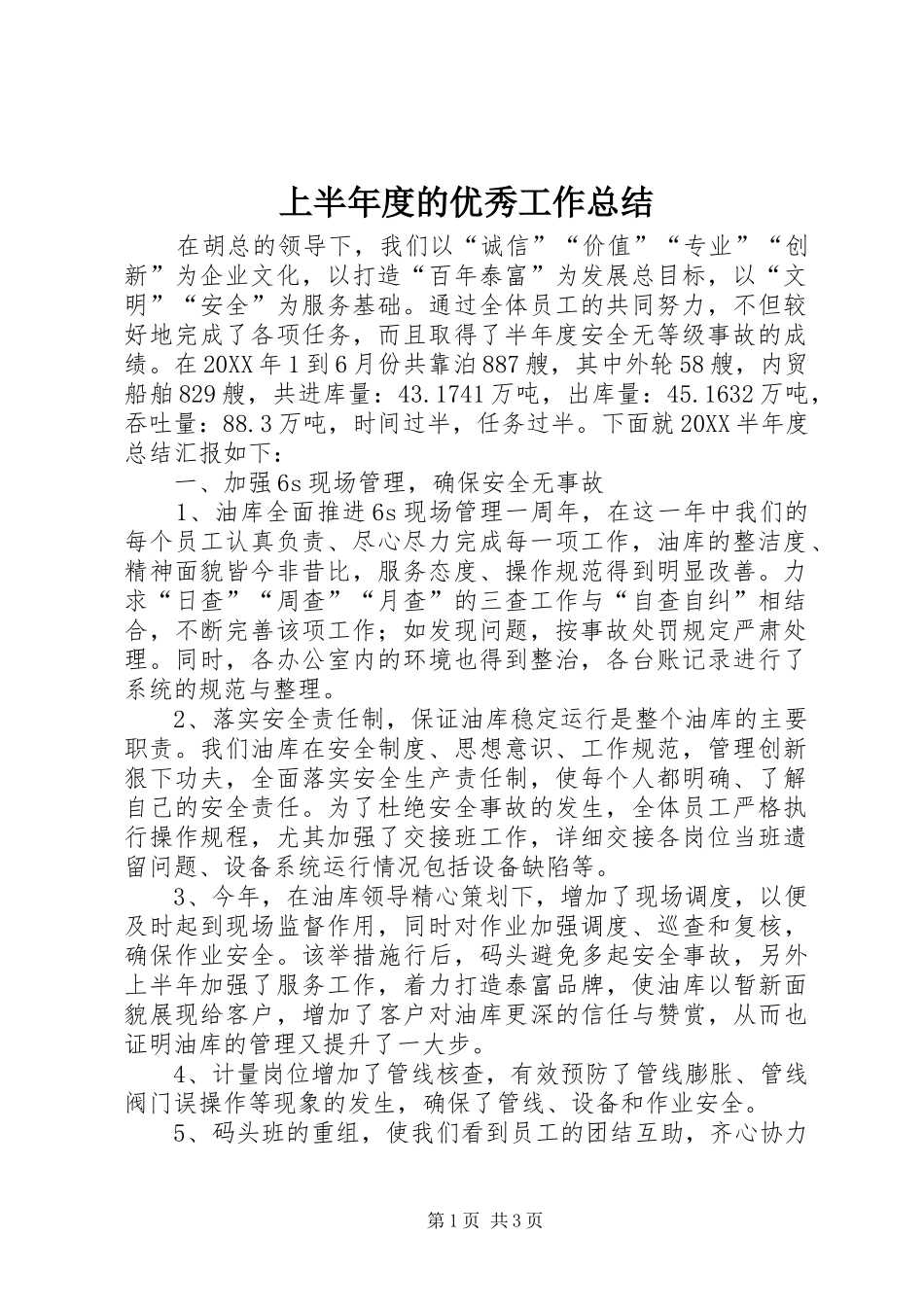 2024年上半年度的优秀工作总结_第1页