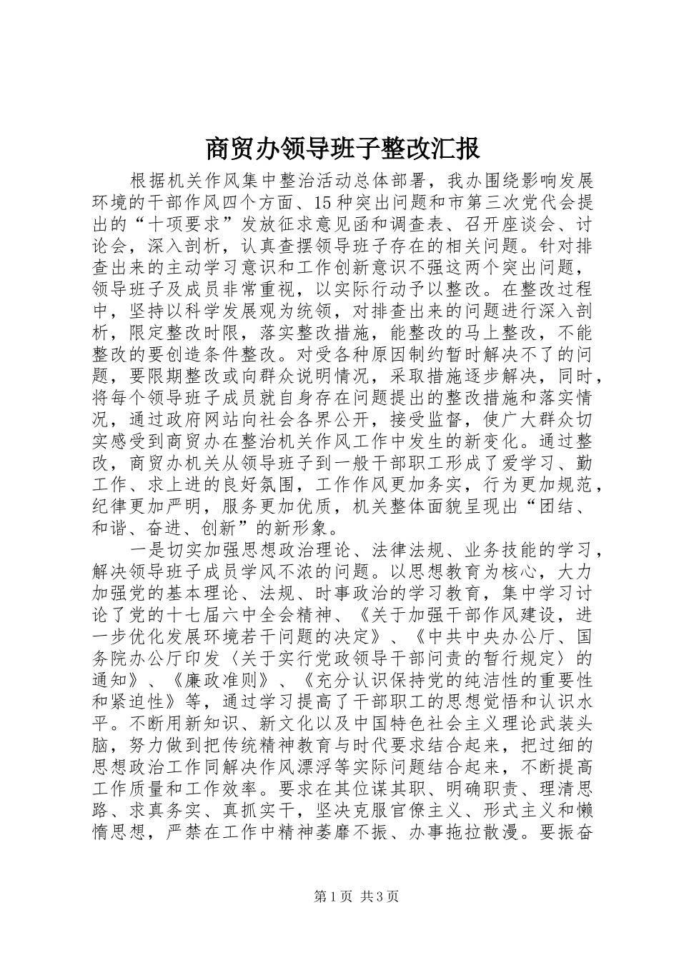2024年商贸办领导班子整改汇报_第1页