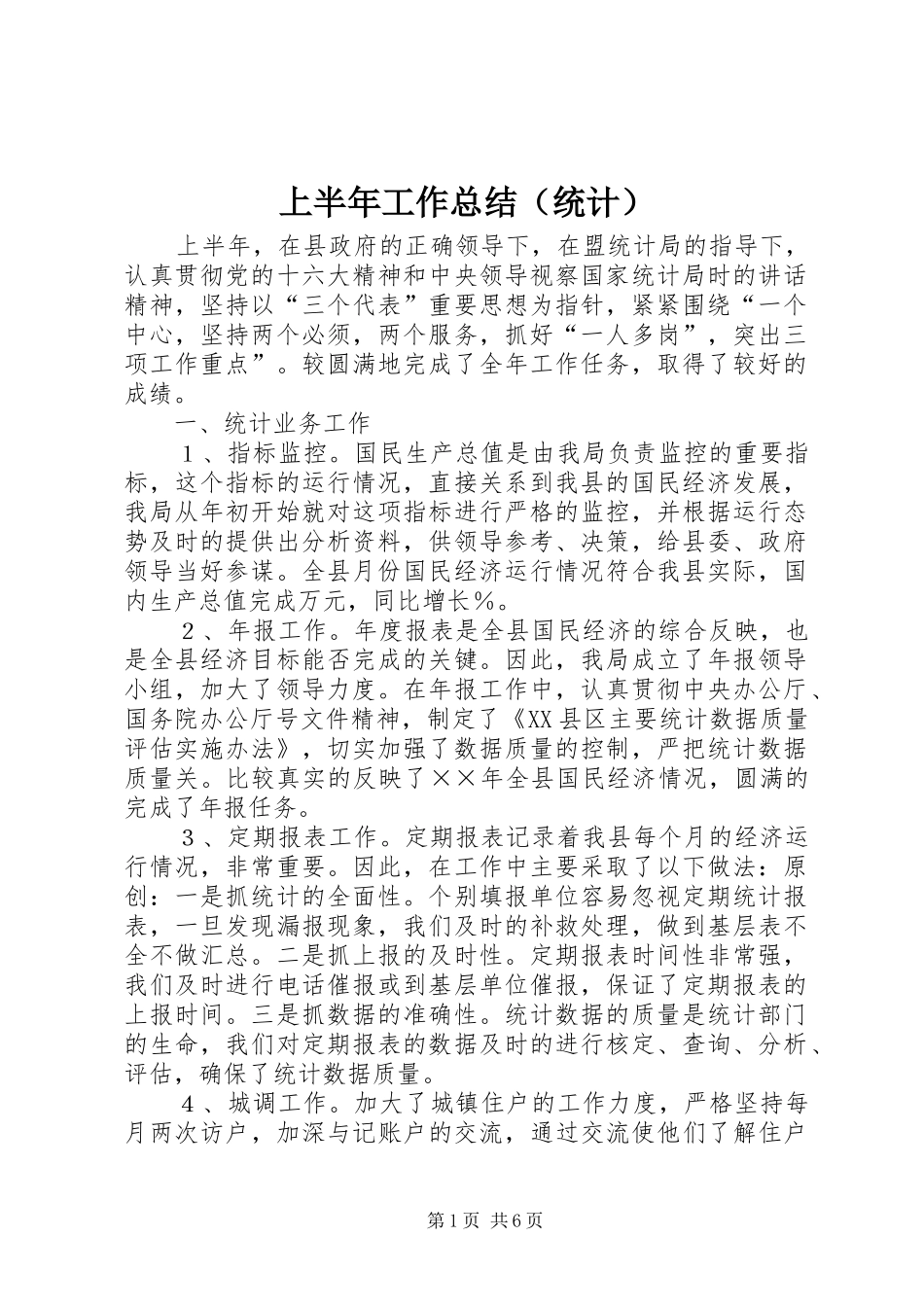 2024年上半年工作总结（统计）_第1页