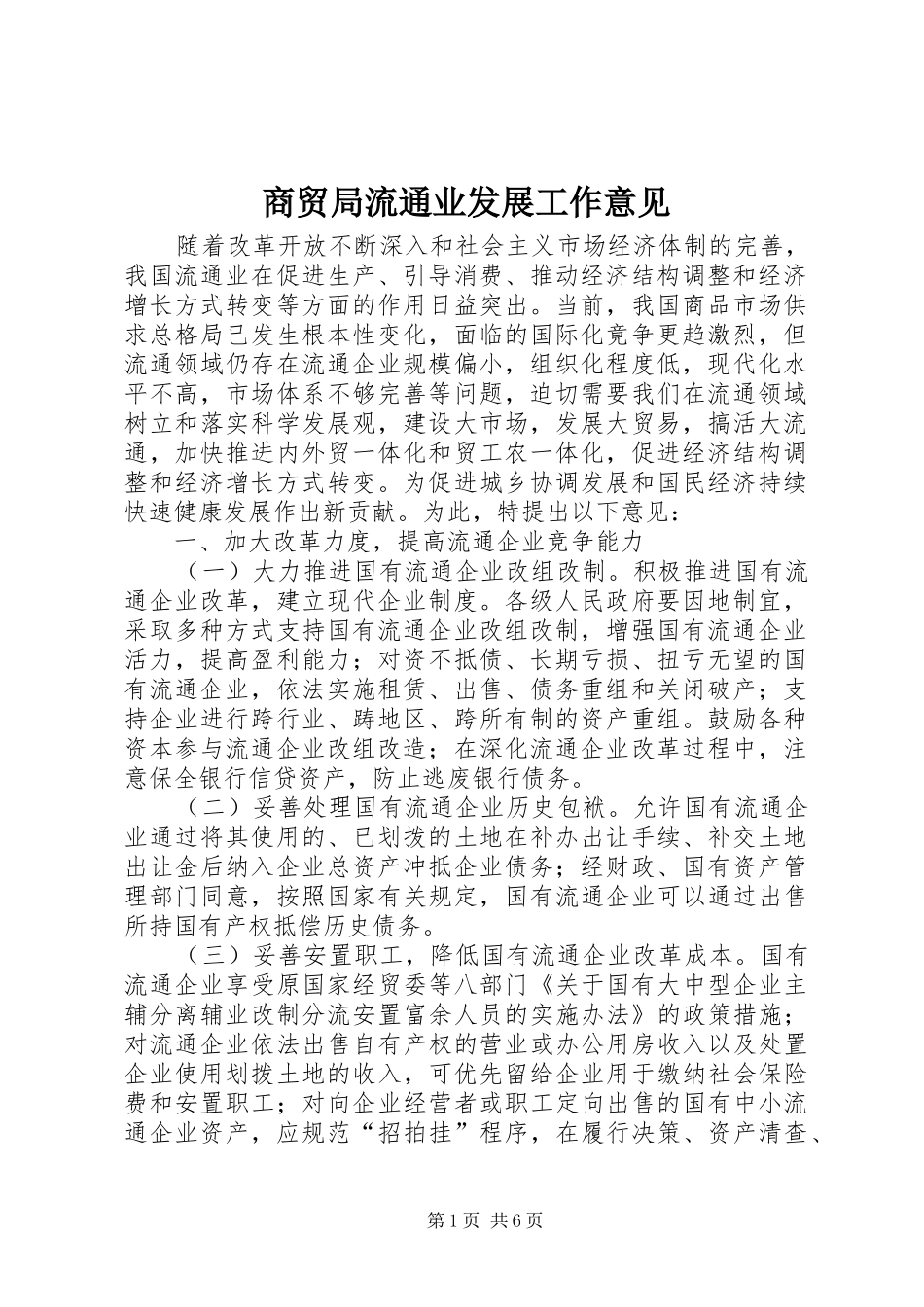 2024年商贸局流通业发展工作意见_第1页