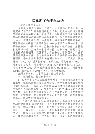 2024年区旅游工作半年总结