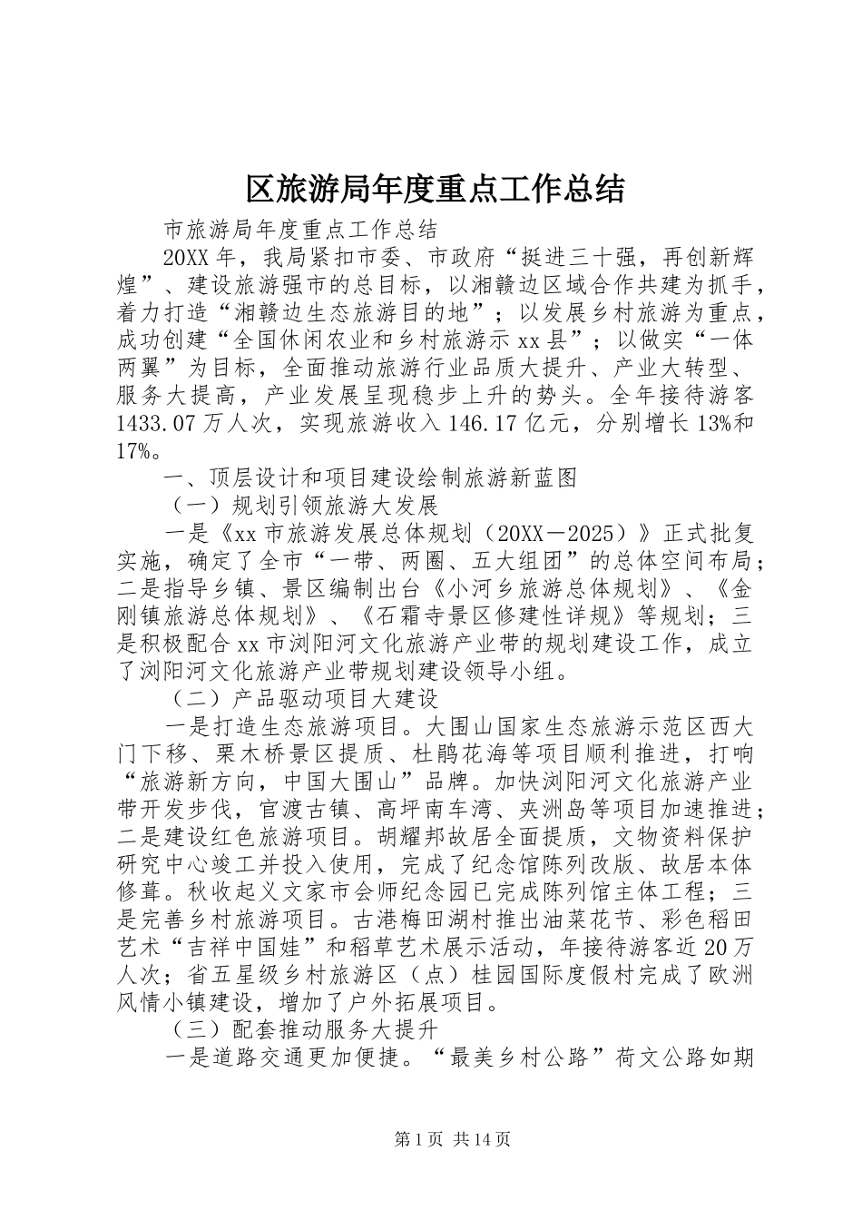 2024年区旅游局年度重点工作总结_第1页