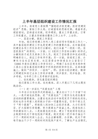 2024年上半年基层组织建设工作情况汇报