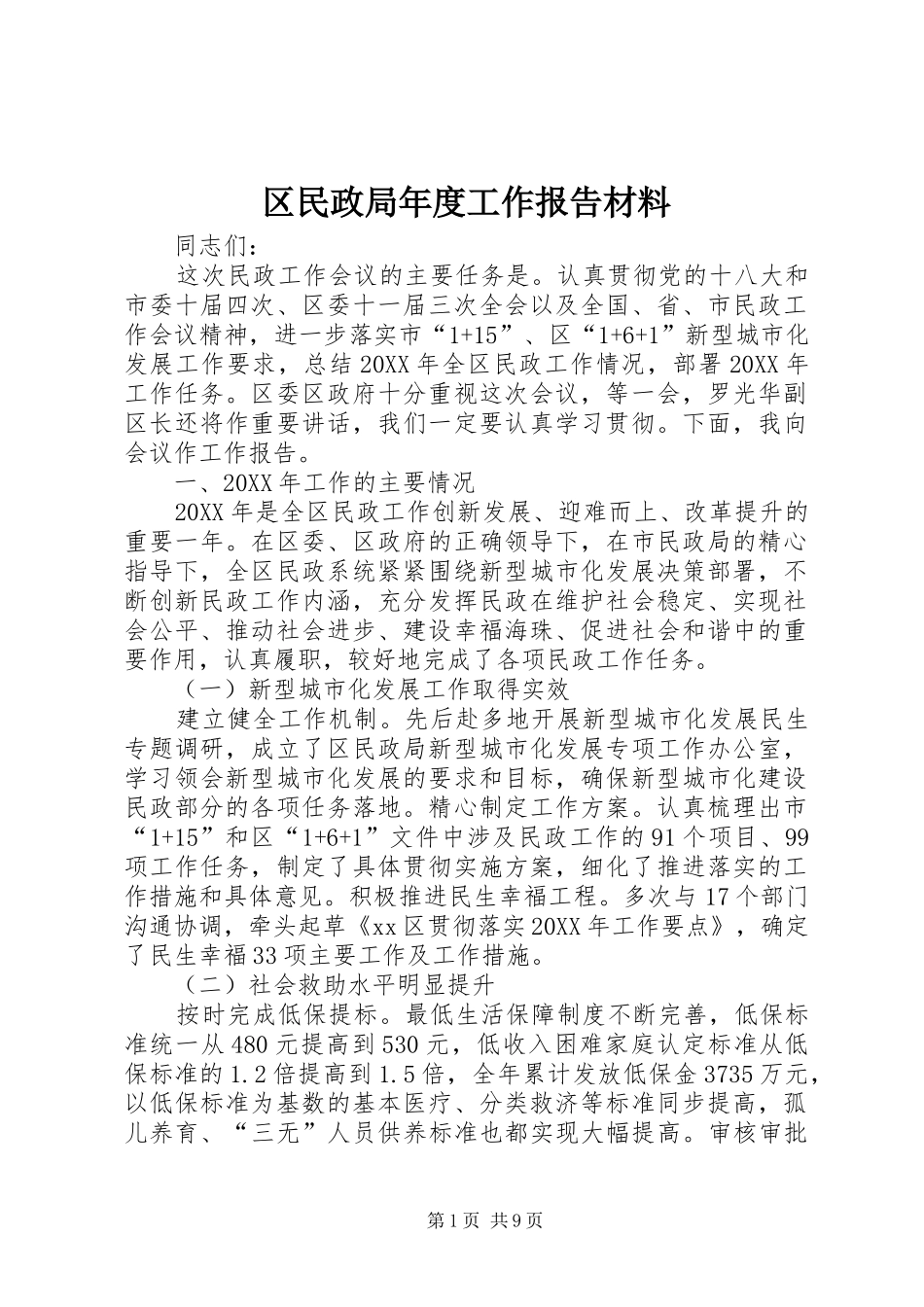 2024年区民政局年度工作报告材料_第1页