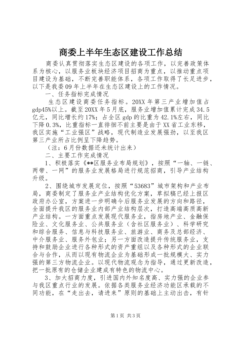 2024年商委上半年生态区建设工作总结_第1页