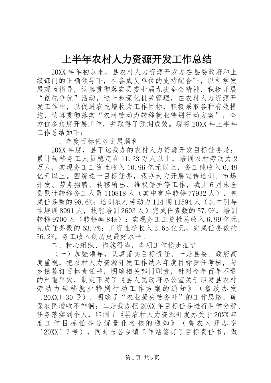 2024年上半年农村人力资源开发工作总结_第1页