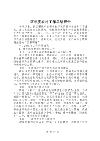 2024年区年度农村工作总结报告