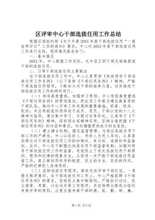 2024年区评审中心干部选拔任用工作总结