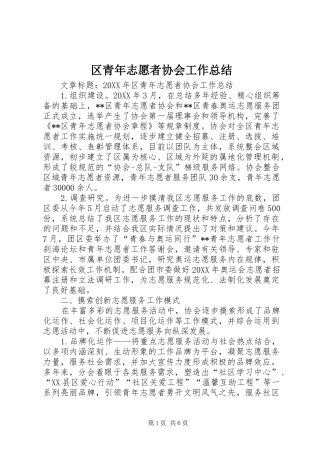 2024年区青年志愿者协会工作总结