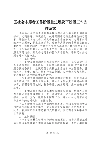 2024年区社会志愿者工作阶段性进展及下阶段工作安排范文