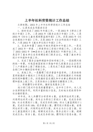 2024年上半年社科劳资统计工作总结