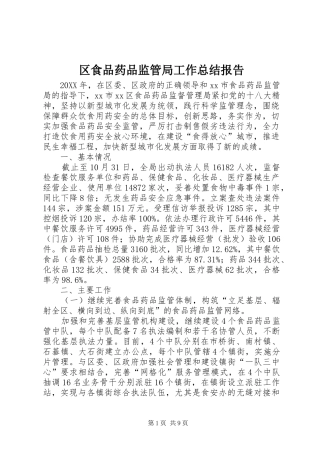 2024年区食品药品监管局工作总结报告