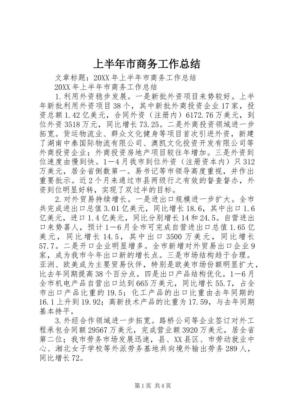 2024年上半年市商务工作总结_第1页