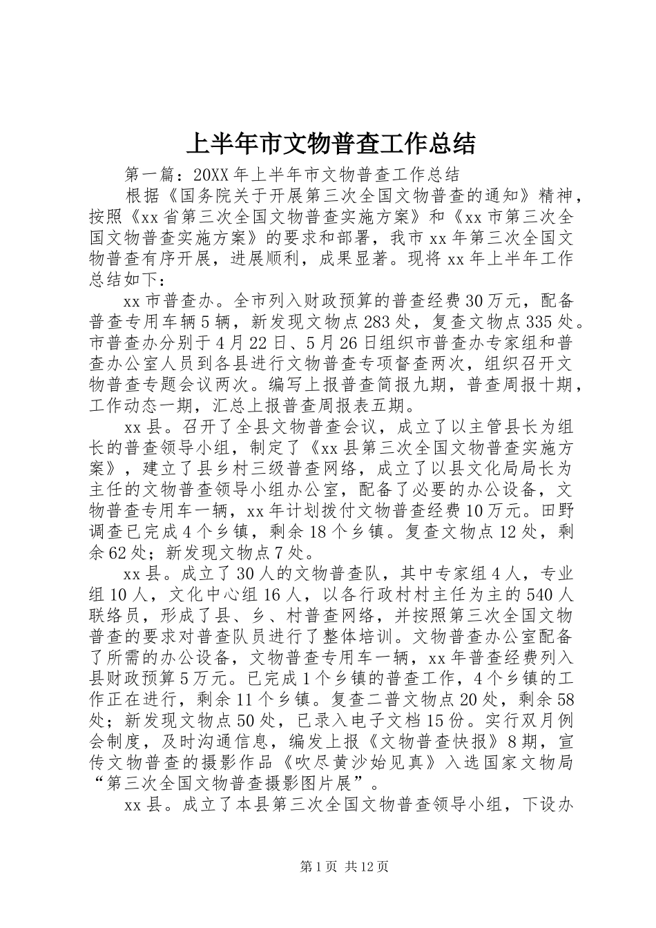 2024年上半年市文物普查工作总结_第1页