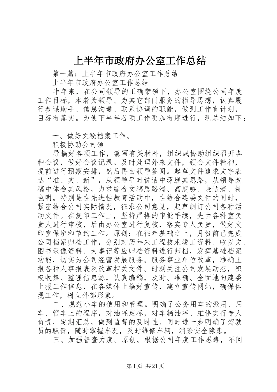 2024年上半年市政府办公室工作总结_第1页