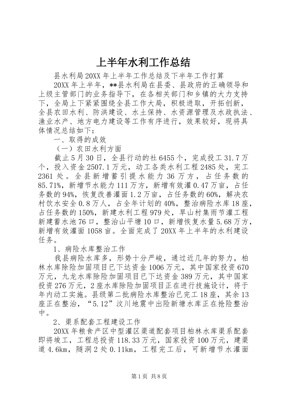 2024年上半年水利工作总结_第1页