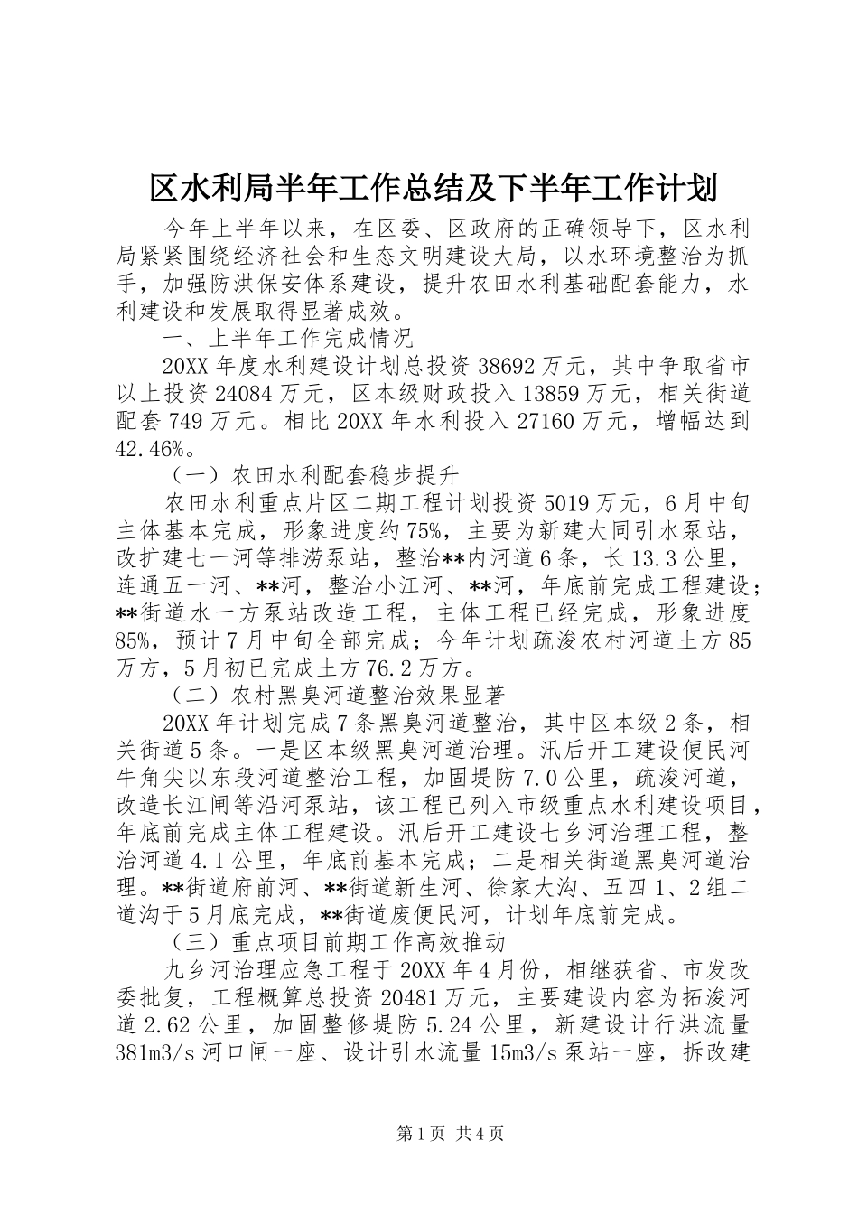 2024年区水利局半年工作总结及下半年工作计划_第1页