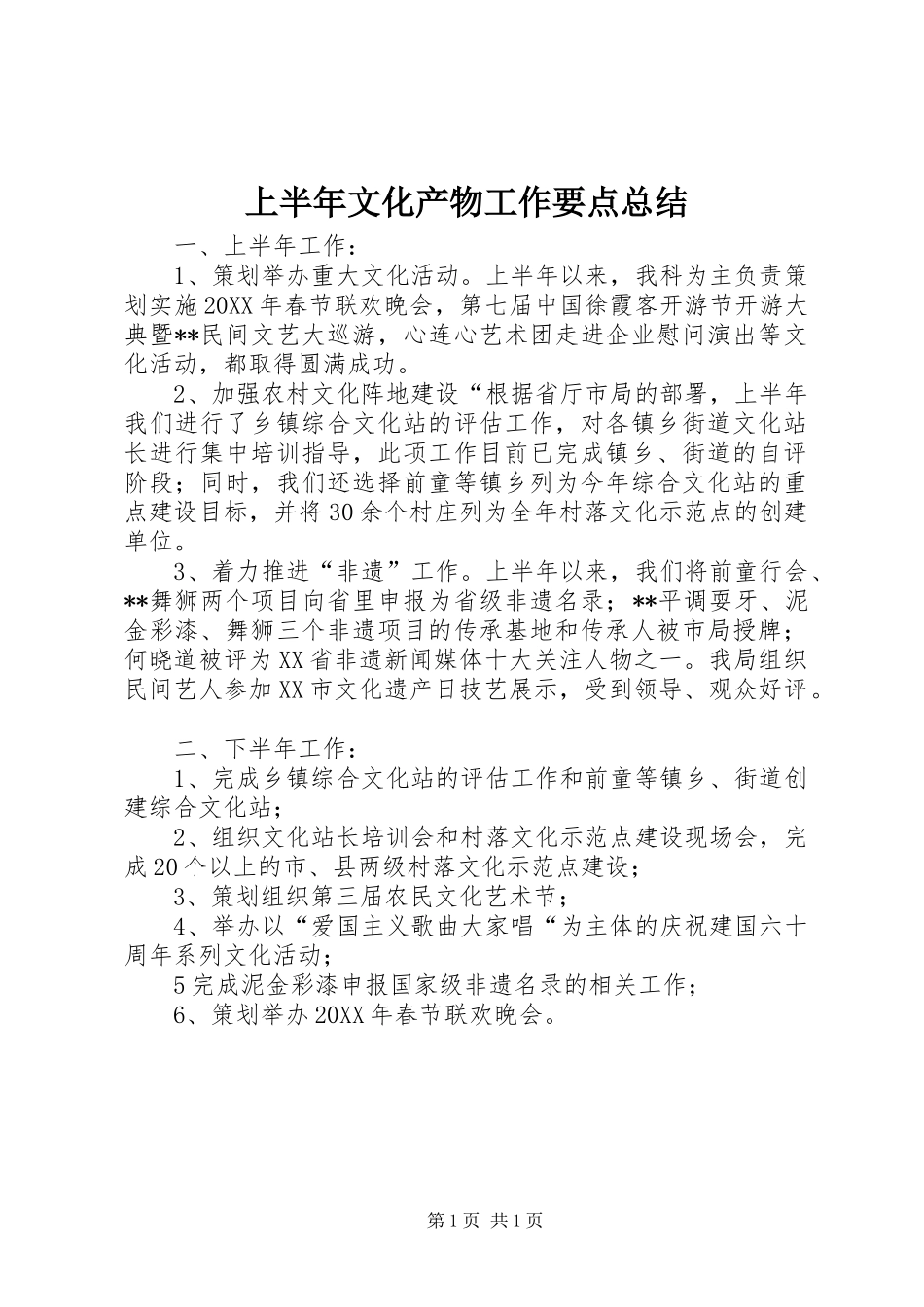 2024年上半年文化产物工作要点总结_第1页